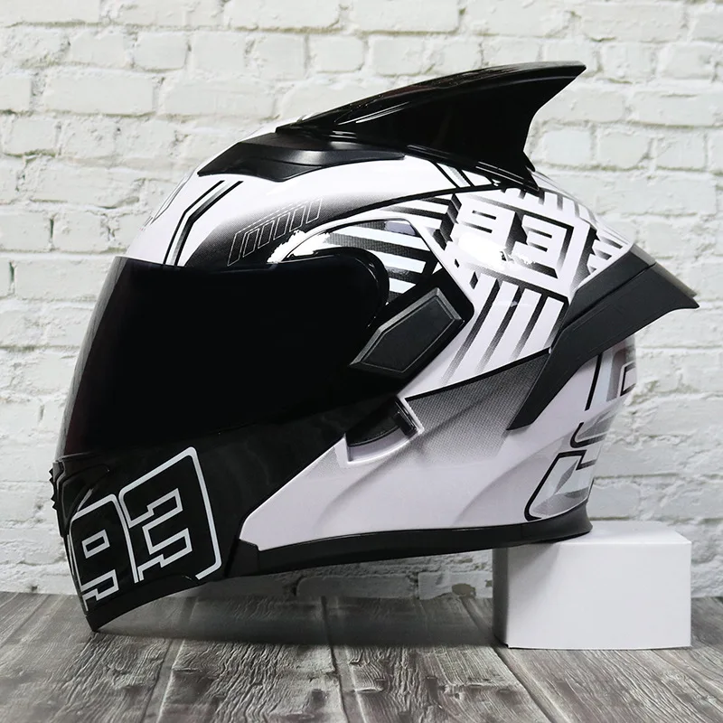Fast Shipping JIEKAI Full Face Flip Up Racing Motorcycle Helmets Man Dual Lens Inner Sun Visor Casco Moto Horn Tail Safety Dot images - 6