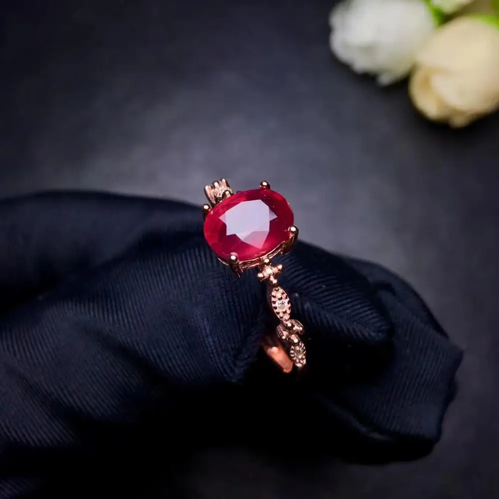

Женское кольцо с красным Рубином MeiBaPJ, кольцо из настоящего стерлингового серебра 925 пробы с натуральным горящим голубем, ювелирные украшен...