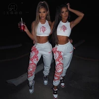 ingoo sexy e girl 2 pieces set dragon print tank top sweatpants street women tracksuit mujer y2k tops sport female outfit suit