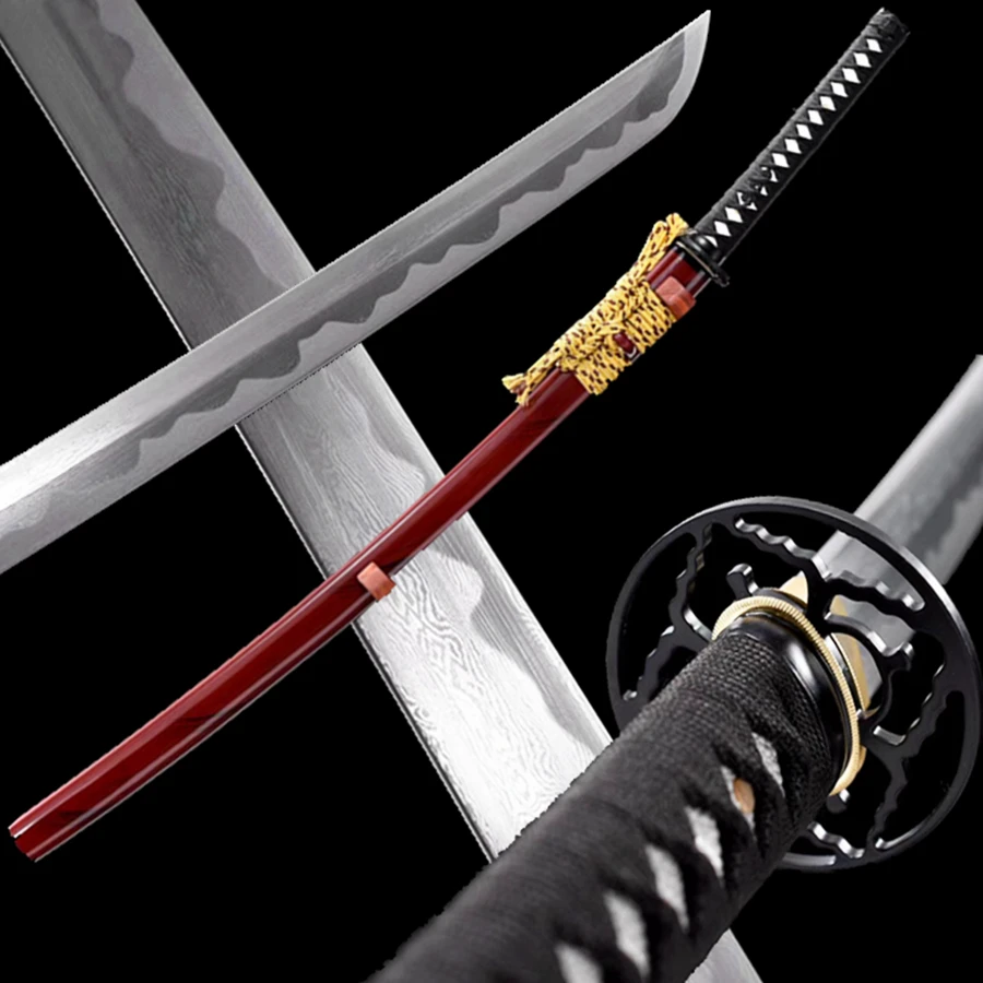 Японский самурайский меч Tsuba из железа катана полный Танг дамасский сложенный