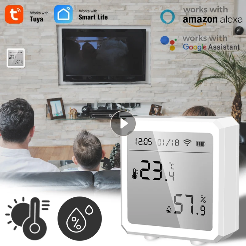 

Tuya WiFi Smart Temperature And Humidity Sensor Ultra-low Power With LCD Screen Display Alarm Push Works With Alexa Google Home