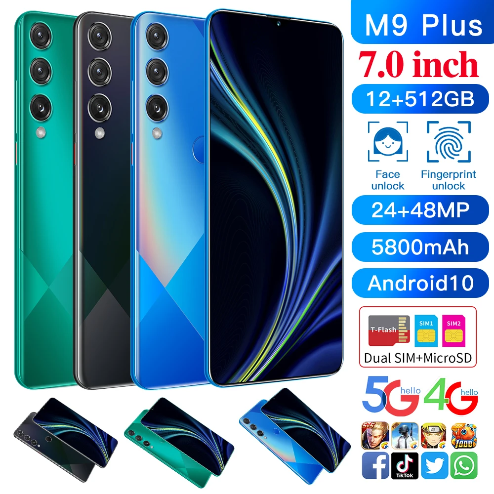

Global High-End VersionM9Plus Android Smartphone7.0Inch 12+512GB 10 Core 5800mAh Dual Card Dual Standby Support Face ID Nano 5G