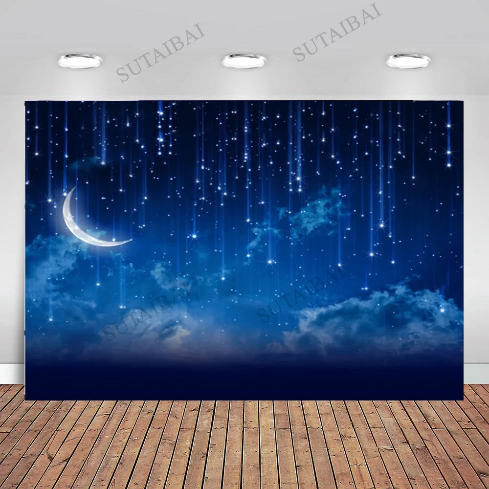 

Blue Starry Sky Clouds Moon Meteor Photo Backdrops Baby Shower Photography Backgrounds Newborn Child Portrait Photophone
