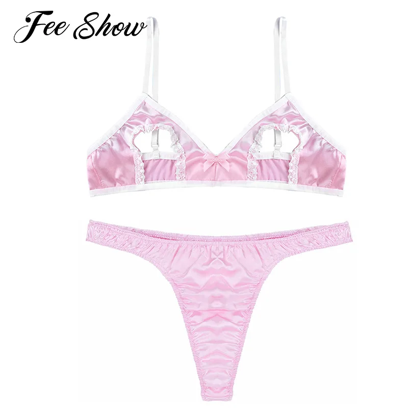 Мужское атласное женское бельё Комплект комбинация экзотические открытые соски