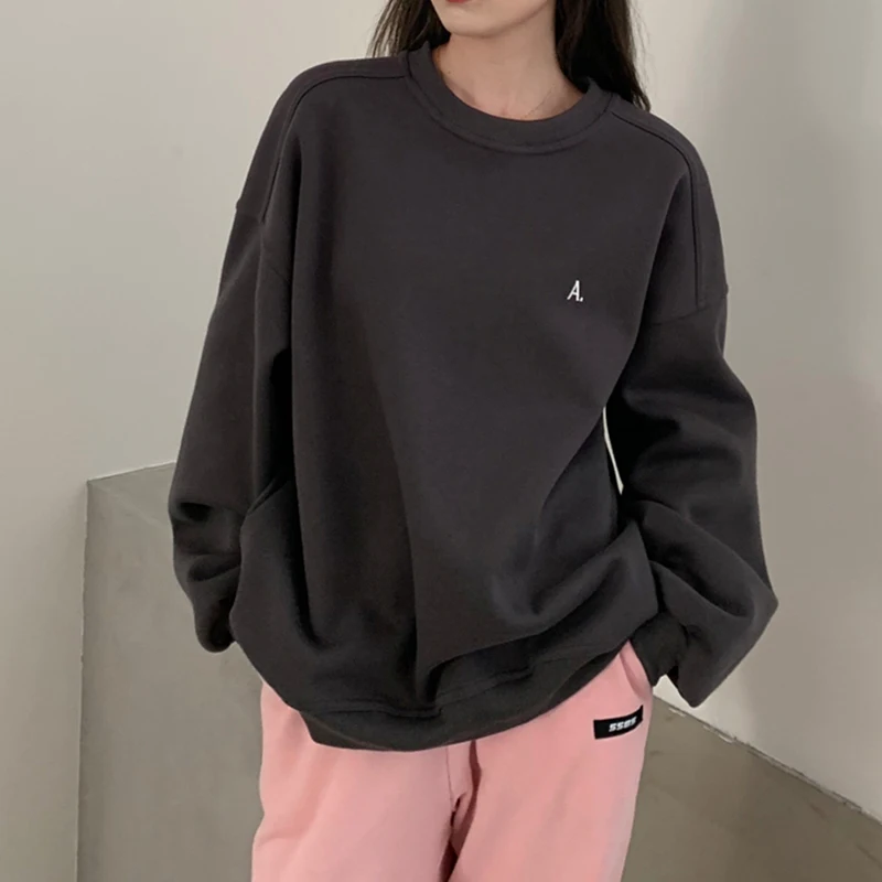 

Hoodie Women Chic Simple Letter A 2021 Autumn Loose Retro Long Sleeve Sweatshirts Female Fashion Unisex Pullover Top