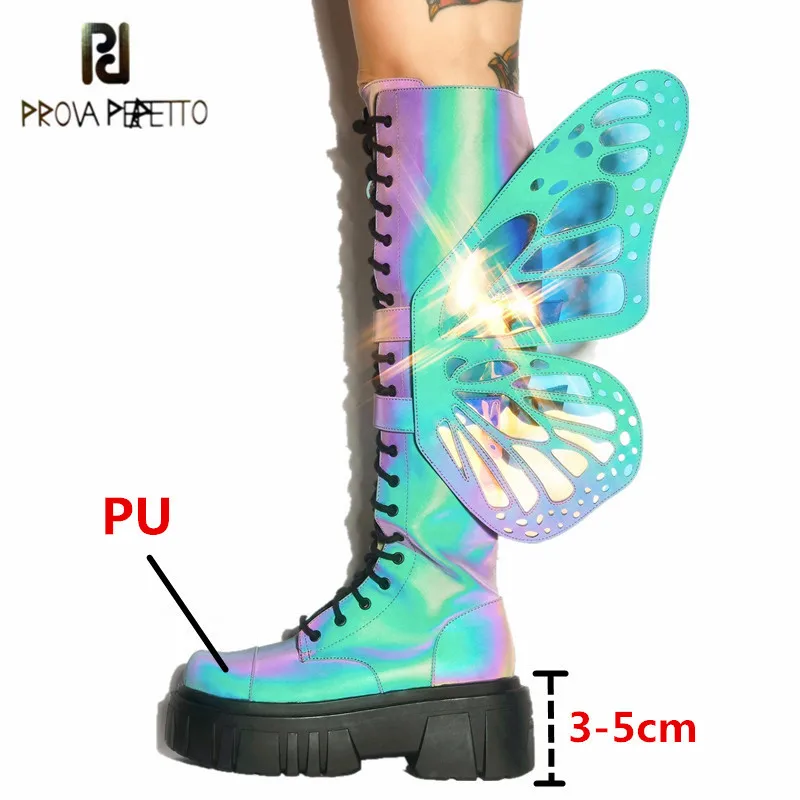 

Prova Perfetto 2021 New Fashion Mixed Colors Butterfly Wings Women Thigh High Boots Round Toe Cross-tied Wearproof Casual Shoes
