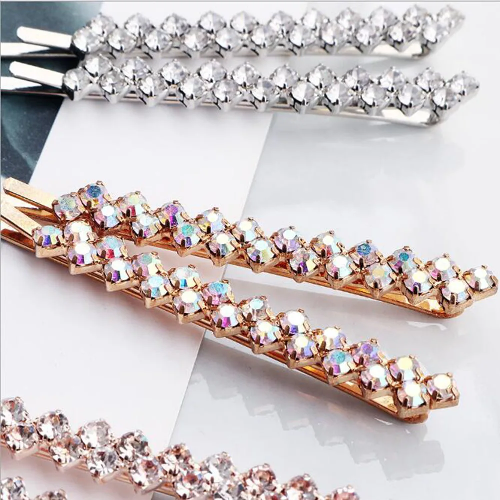 

2Pcs Shining Crystal Rhinestone Hair Clip For Women Elegant Korean Design Snap Barrette Stick Hairpin Hair Styling Accessories