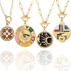 Турецкое ожерелье от сглаза для женщин, кристалл, эмаль, позолоченный золотой женский кулон, длинные цепи из нержавеющей стали, готивечерние