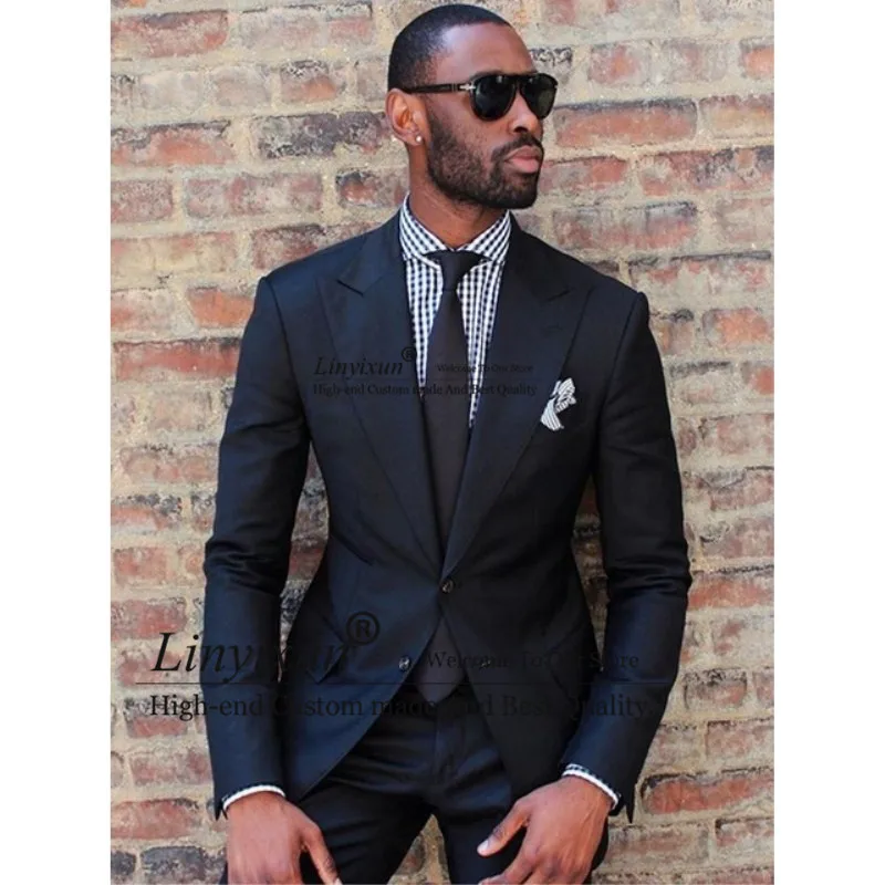 Мужской приталенный деловой костюм черный свадебный из 2 предметов