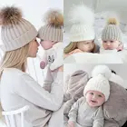 Шапки для мам и детей, Новое поступление, теплые зимние шерстяные шапки с помпоном и кисточкой для женщин и малышей, подходящие детские шапки, аксессуары