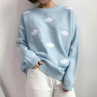 korean fashion cloud sweater soft girl clothes preppy style long sleeve knit pullovers loose harajuku sweater vintage tops women