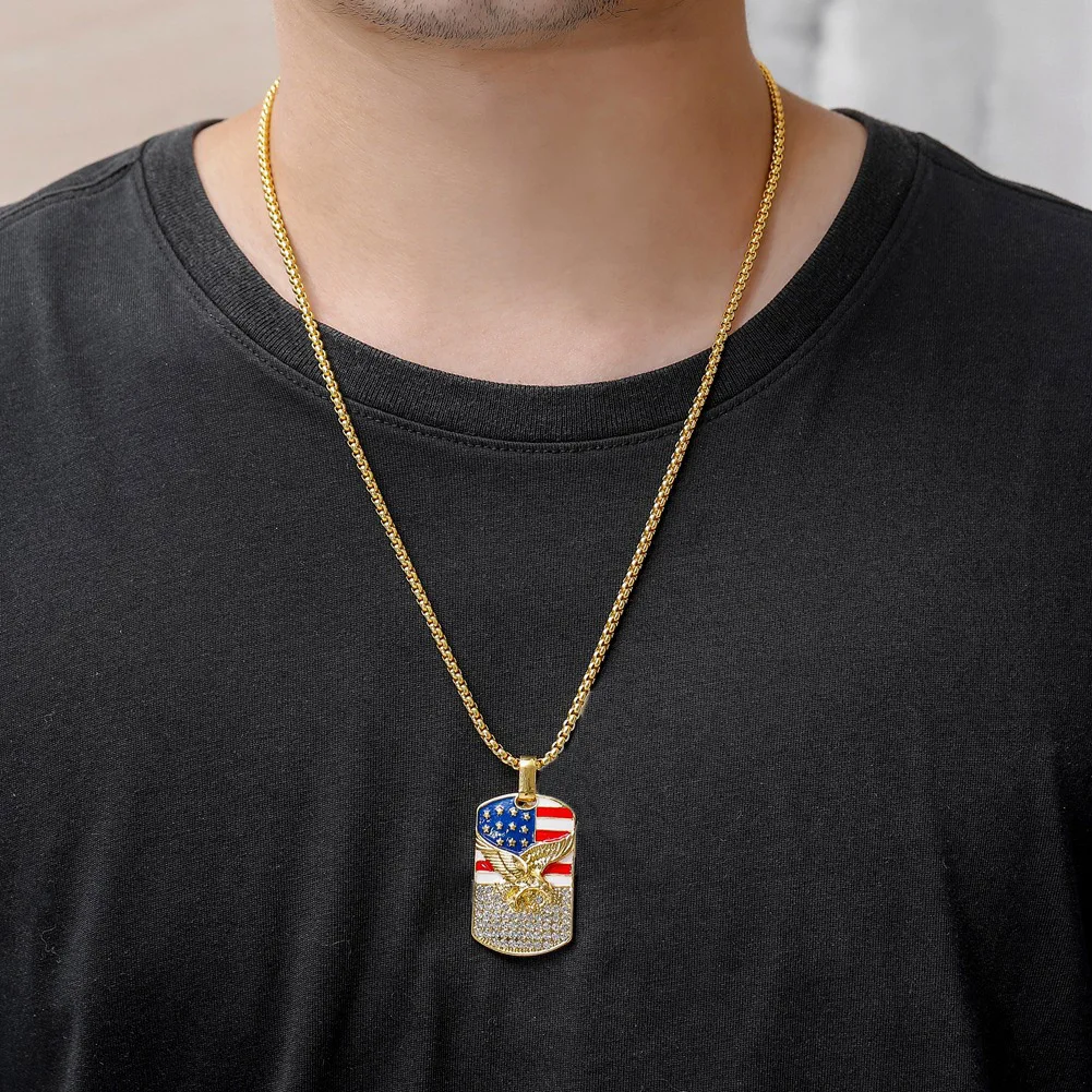 Унисекс индивидуальный стиль панк хип хоп Американский Флаг Орел Стразы