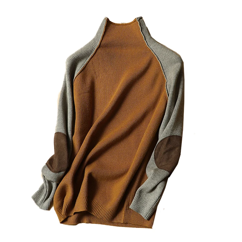

Autumn Winter Basic Mock Neck Knitting Bottoming Warm Sweaters 2021 Women's Pullovers Stitching Minimalist Chic Tops