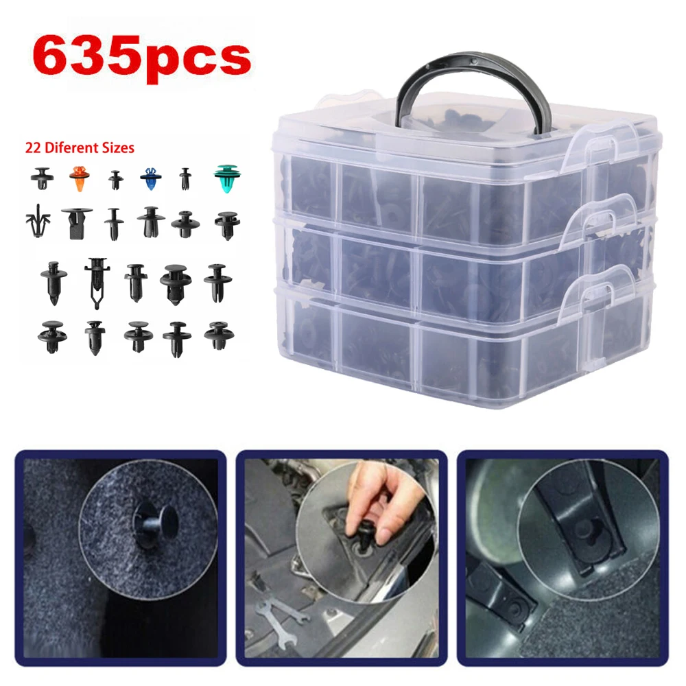 

Pin Rivet Trim Moulding Clip Panel Plastic Set 22 types 635pcs Black Fasteners