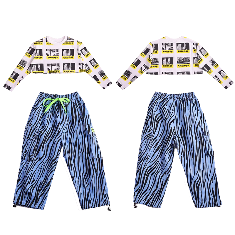 

Kids Ballroom Hip Hop Clothing Graffiti Crop Tops Streetwear Zebra Pants for Singers Girl Boy Jazz Dance Costume Rave Clothes
