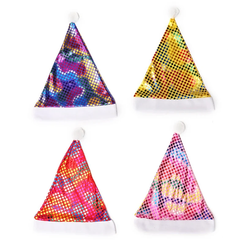 

Christmas Santa Claus Sequins Hat Children Beanie Caps Sequins Xmas Hats New Year Xmas Gifts Home Party Supplies Accessories
