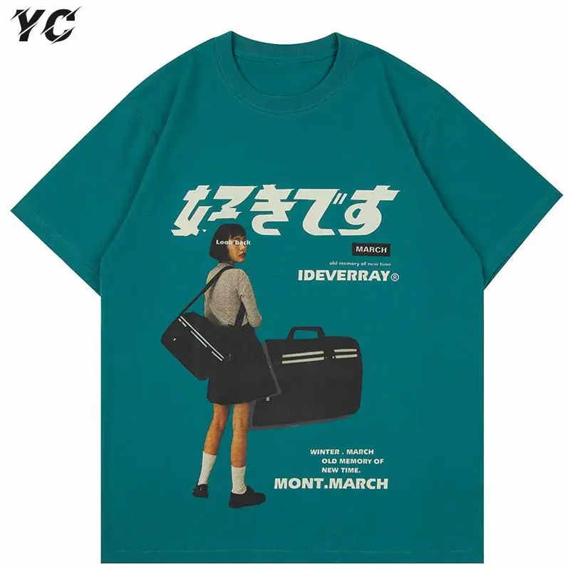 Hip Hop Streetwear Harajuku T Shirt Girl Japanese Kanji Print Tshirt 2021CC Summer Mens Short Sleeve Cotton Oversized T-Shirt