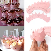 10pcs pink princess crown cupcake wrappers cases for wedding christening baby girl birthday shower party cake decoration