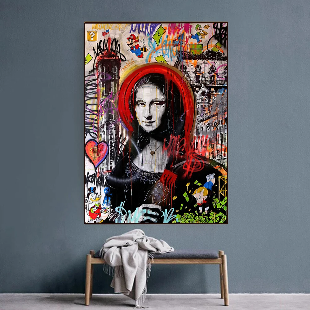 

2021 New Street Art Canvas Painting Mona Lisa Graffti Canvas Wall Art Monalisa Posters and Prints for Modern Home Decorations