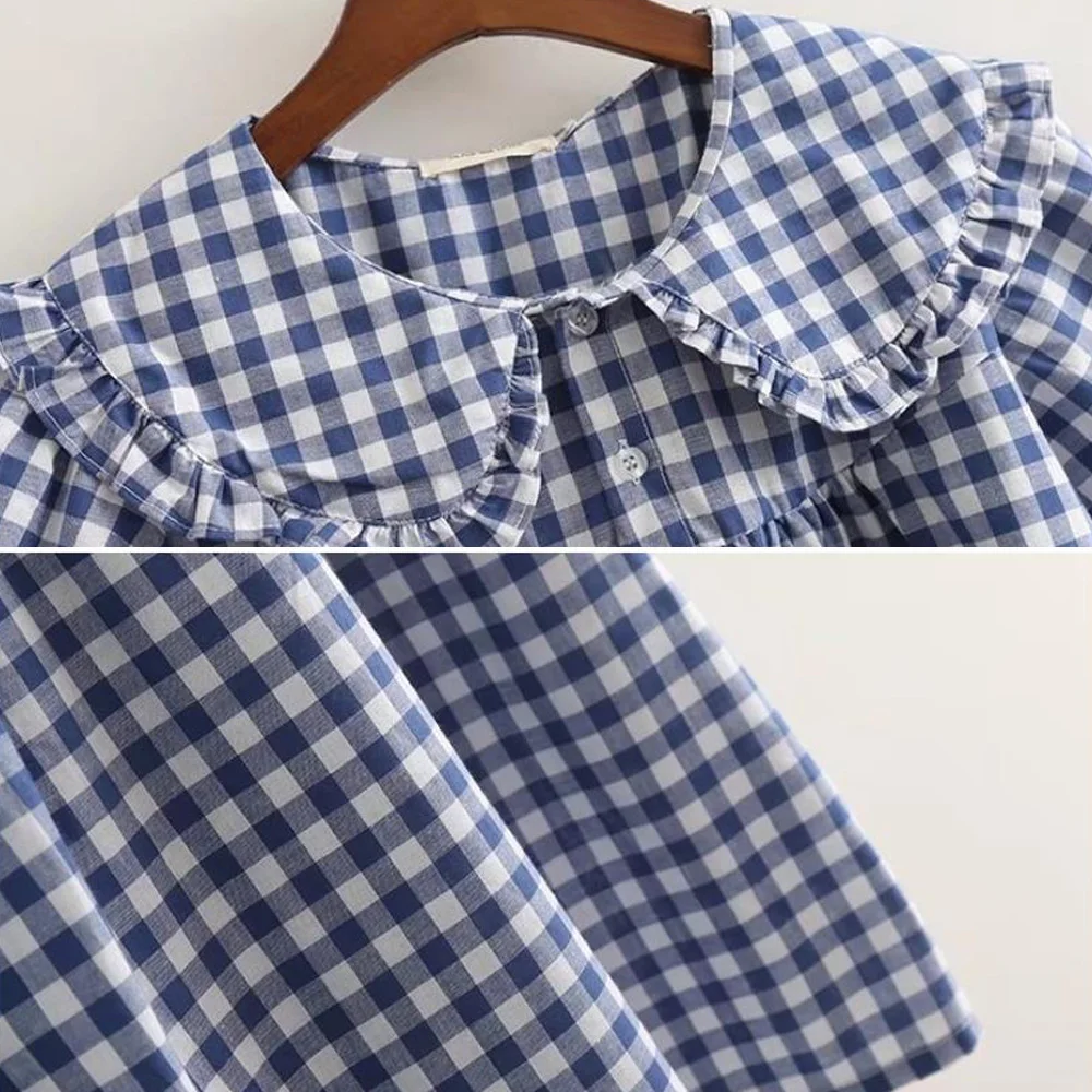 

2021 Women Spring Summer Chiffon Blouses Shirts Short Sleeve Solid White Tops Japanese Girl Cute Peter Pan Collar Women Shirt