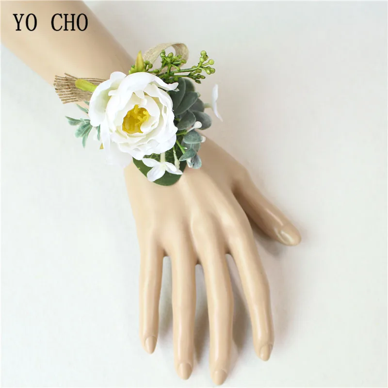 wrist corsage-C Йо Чо искусственный цветок Мужская бутоньерка, жених бутоньерка Buttonhole свадебный цветок на запястье Шелковая Роза украшение для свадьбы аксессуары для планировщика - Цвет: wrist corsage-C