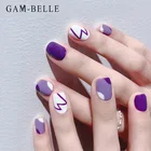 GAM-BELLE фиолетовый граффити поддельные ногти французский короткий квадратный искусственный накладные ногти Советы полный пресс на украшения для маникюра ногтей инструмент