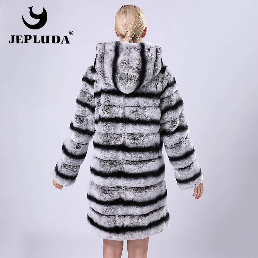 JELUDA Меховые Женские Шуба Из Кролика Рекс Под Шинщилла Пальто Женское Зима с рукова Сьемными Шубы Из Натурального Меха кролика рекс с Капюшоном Трансформеры Куртки Женские Зимние Утепленни