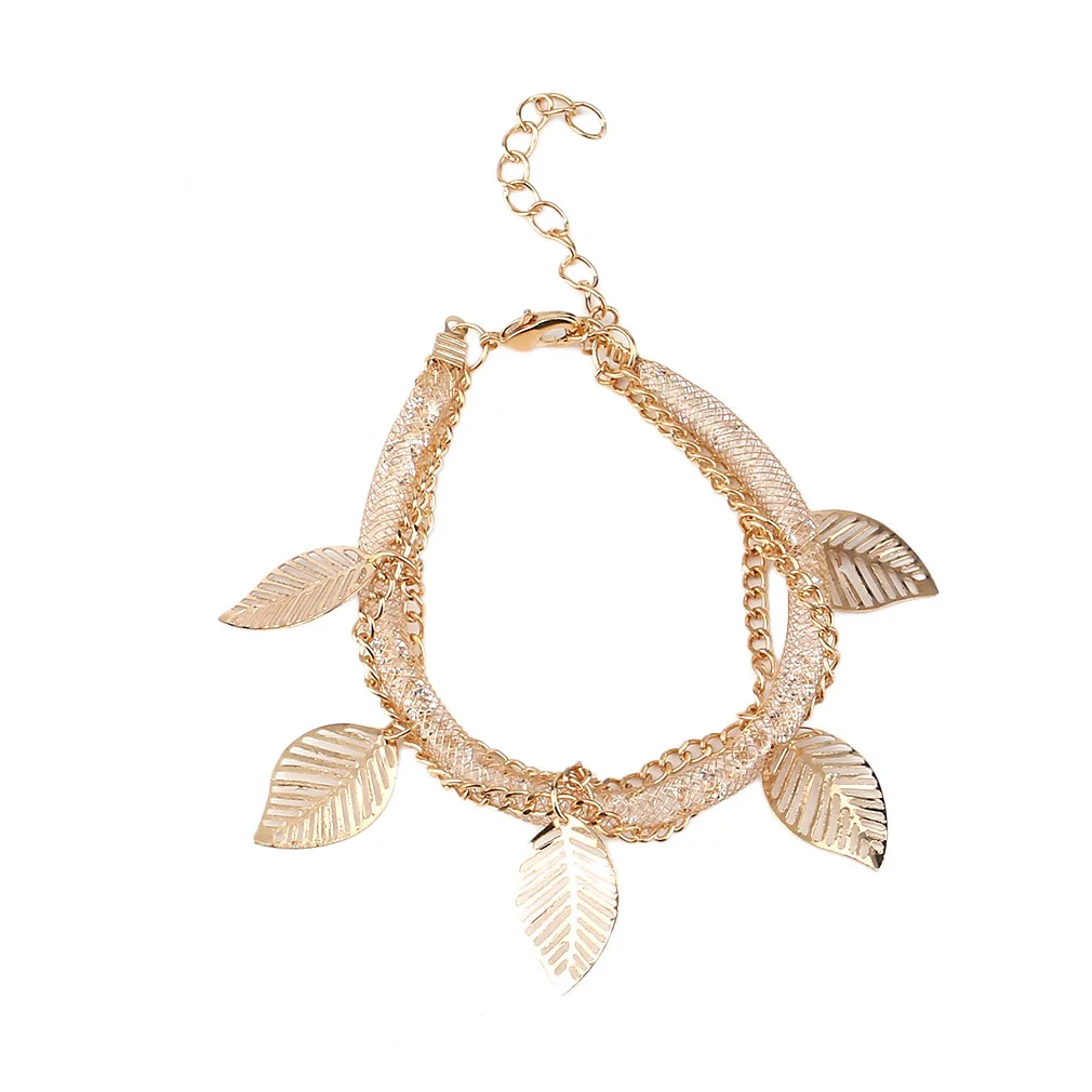 Специальный Женский сетчатый Браслет с листьями из проволочной сетки высокого