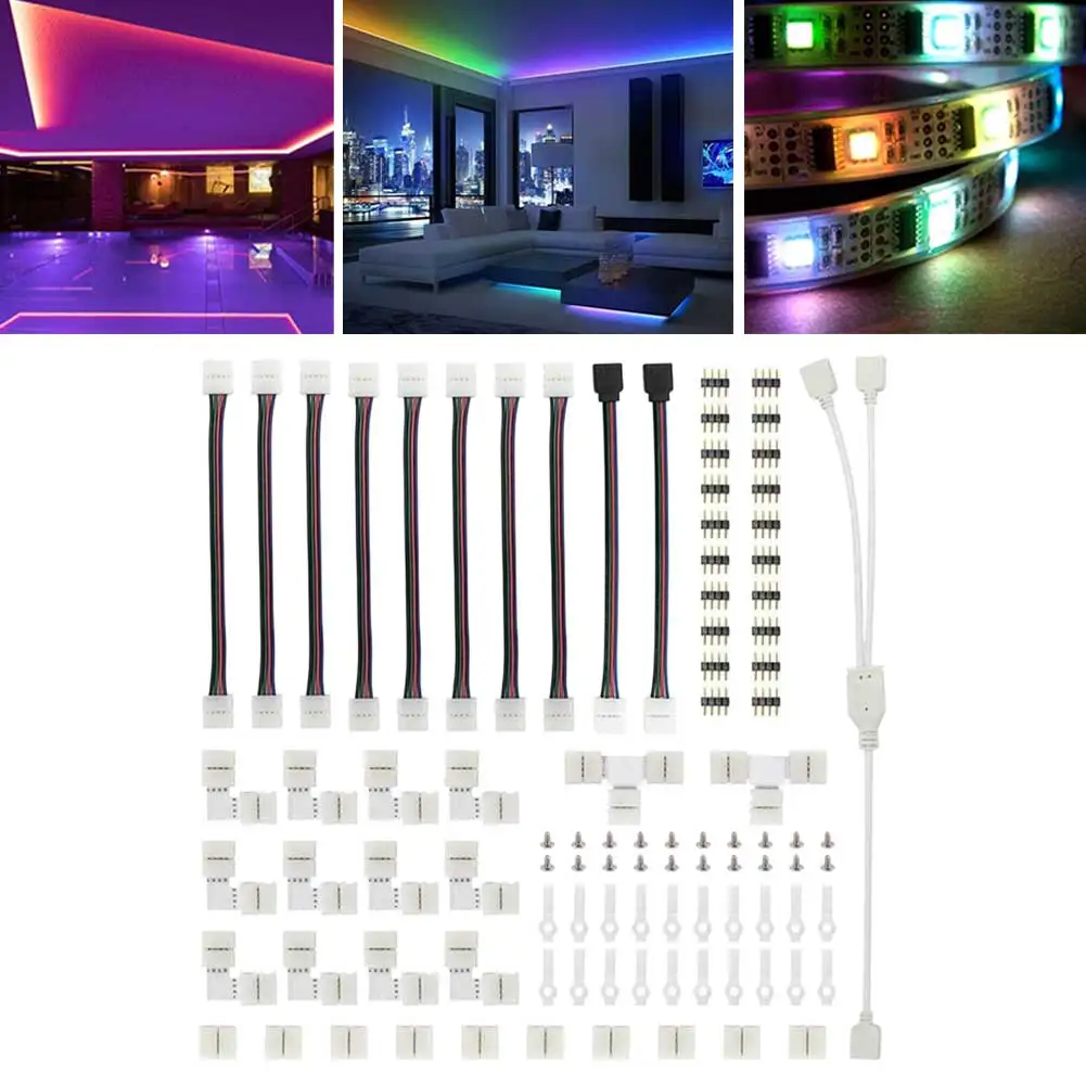 

75 шт. разветвитель кабеля гибкие зажимы для 5050 RGB 8 типов Перемычка Светодиодная лента разъем комплект «сделай сам» 10 мм 4 контакта T Φ