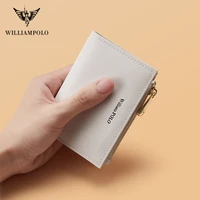 williampolo cowhide leather wallets women card holder female casual short coin purse large capacity money bag wallet girl gift
