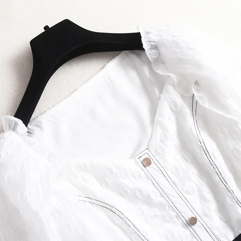 Лето 2020 Новый Модный Элегантный квадратный вырез с короткими рукавами размера