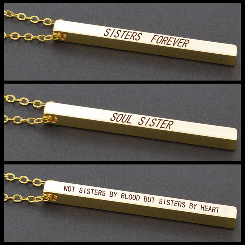 Ожерелье с надписью Sister ожерелье вертикальной планкой без сестер гравировкой