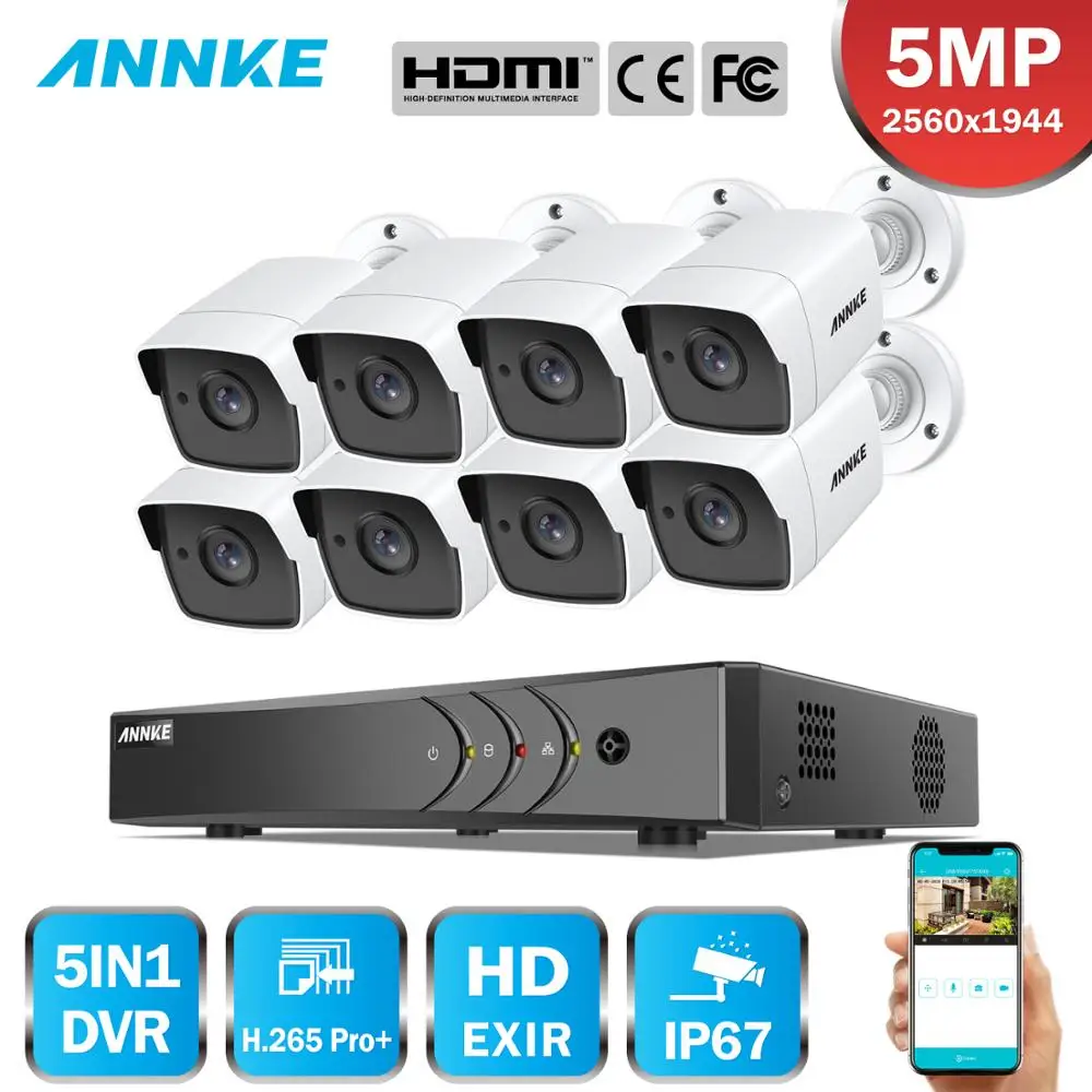 ANNKE 8CH 5MP безопасности Камера Системы Lite 5IN1 H.265 + DVR с 4X8X5 Мп HD Пуля Открытый