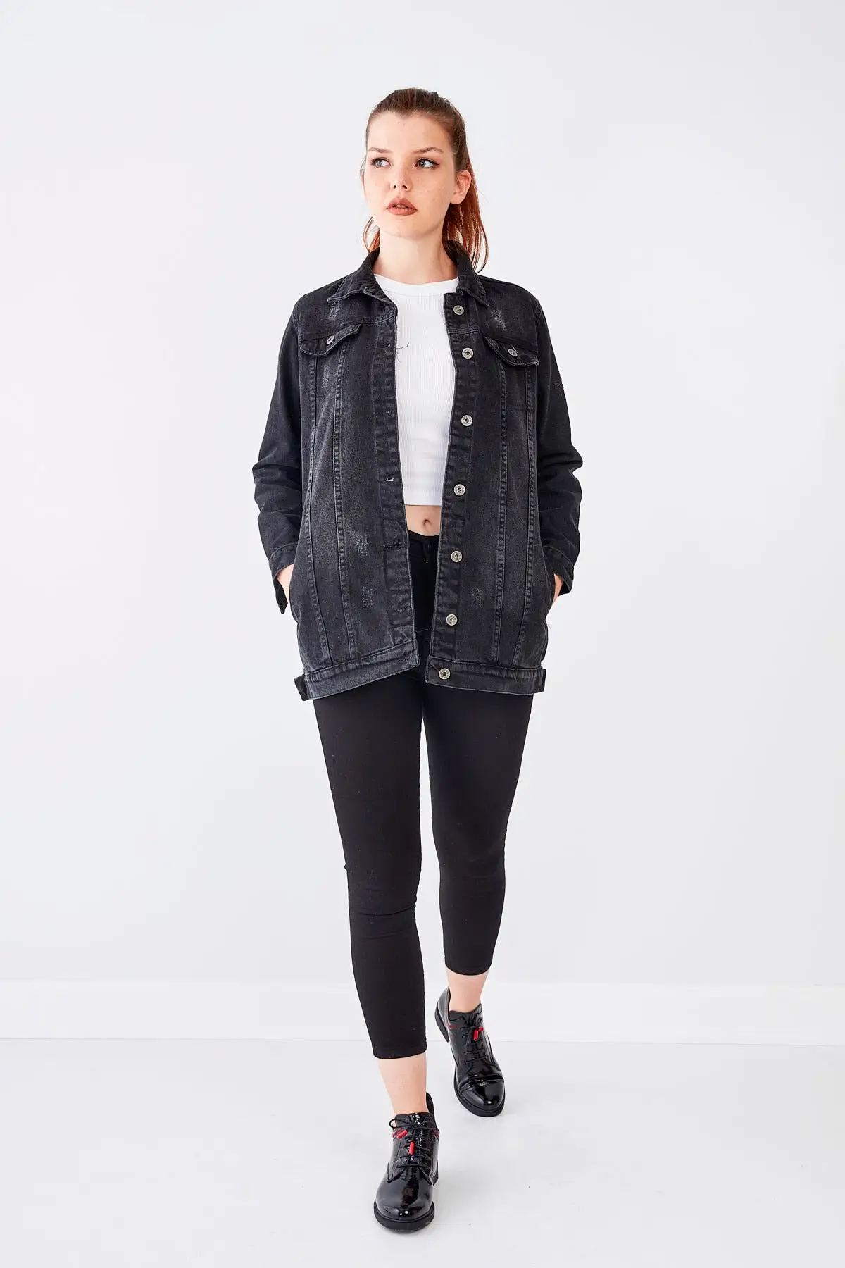 

Women's Black Denim Mom Jacket