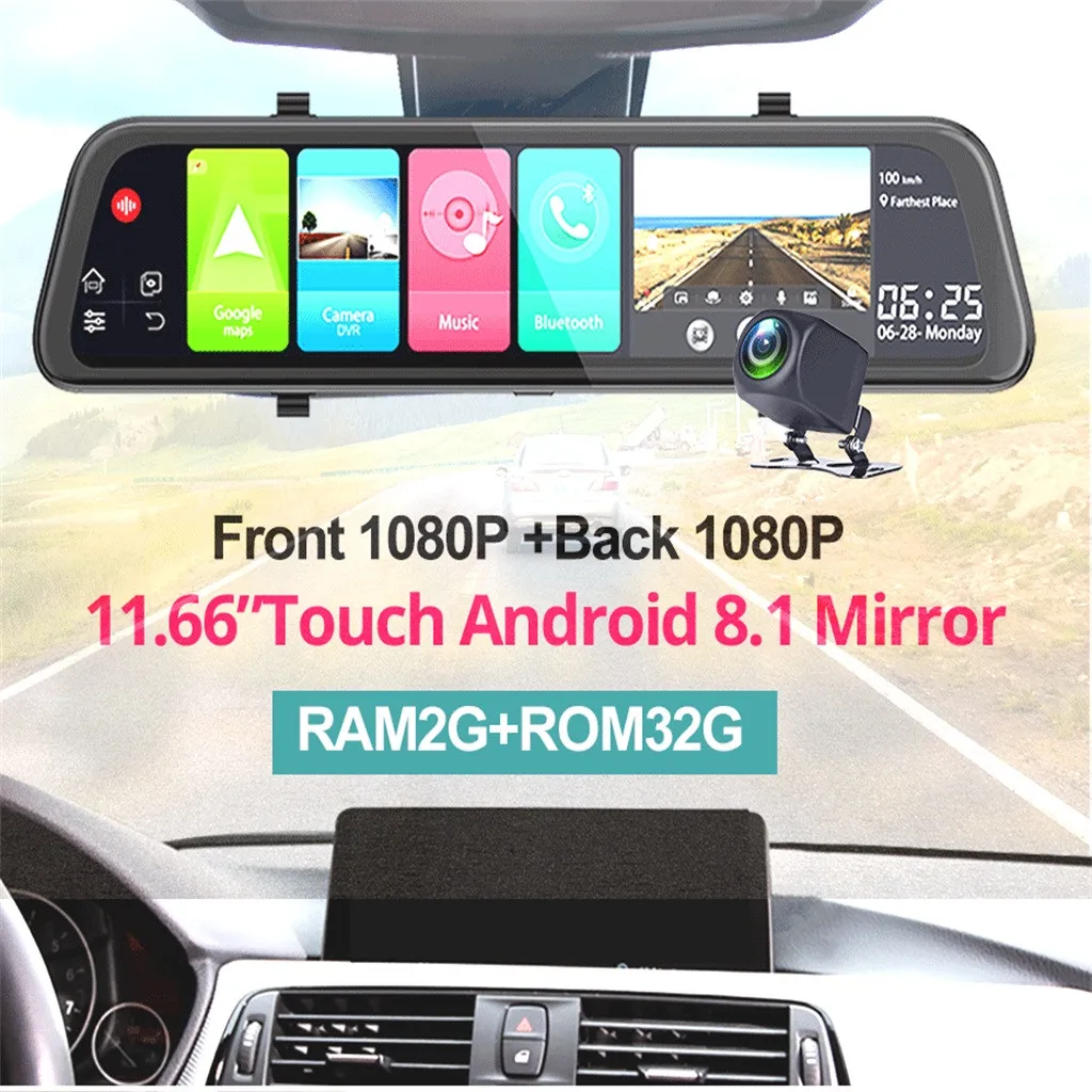 Автомобильный видеорегистратор 4G ADAS 11 66 дюйма Android 8 1 зеркало заднего вида GPS