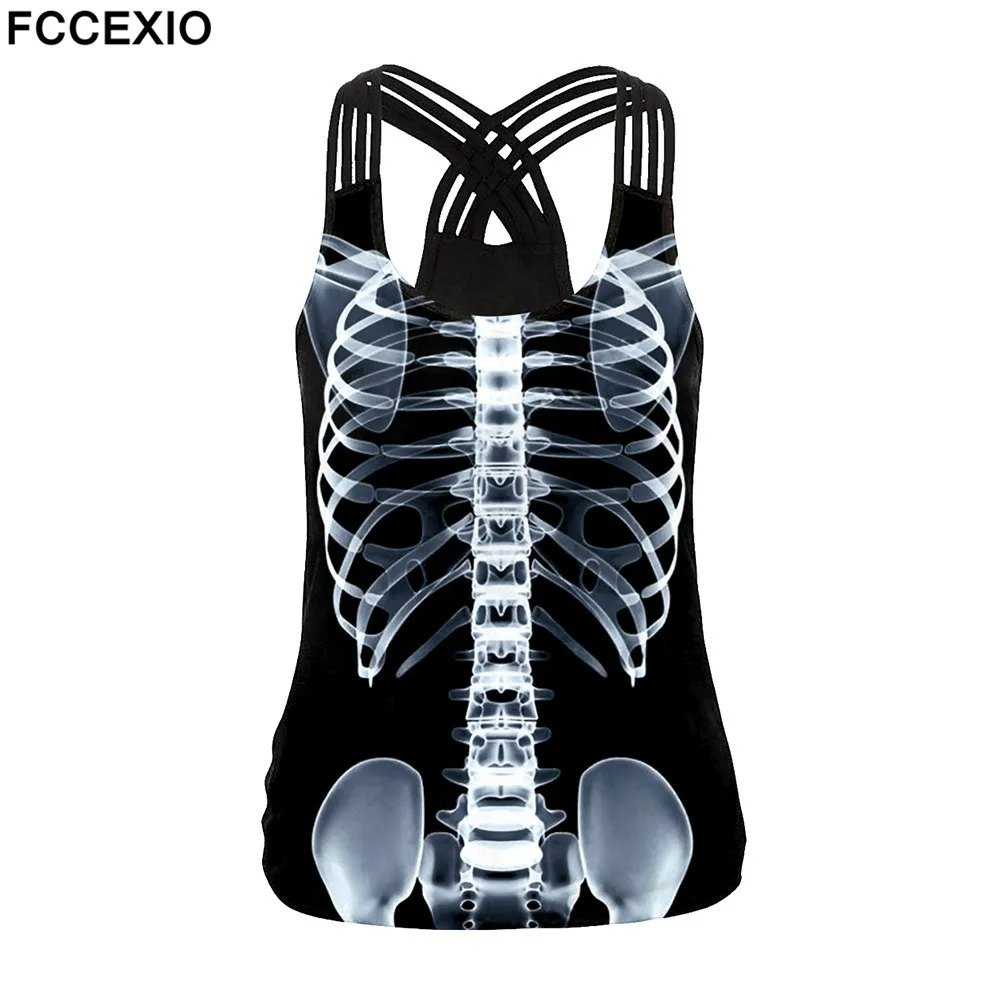 FCCEXIO Сексуальная бандажная флуоресцентная Женская майка с принтом скелета для