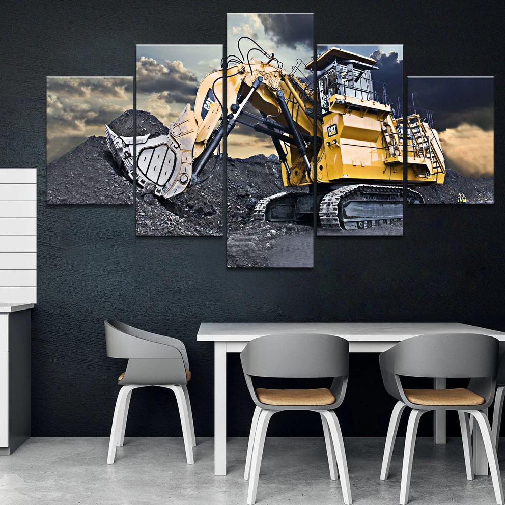 

No Framed 5 Pieces Excavator Car Modular HD Printed Wall Art Canvas Posters Pictures Paintings Home Decor for Living Room