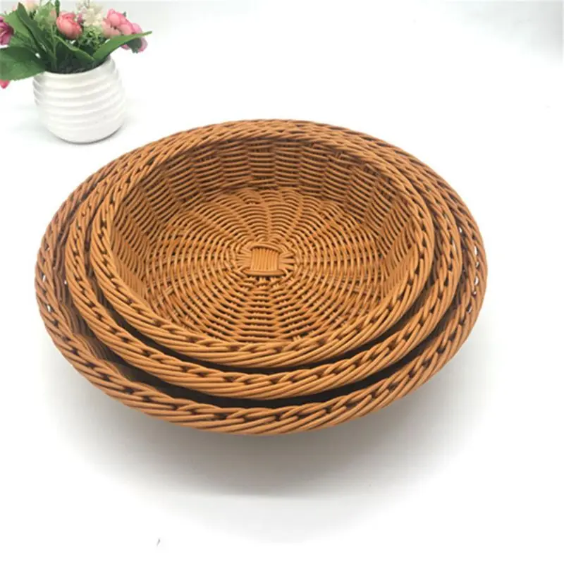 

YHA Wicker Woven Round Basket Bread Tray Serving For Food Fruit Cosmetic Storage Tabletop Bathroom Storage Kitchen Organizer