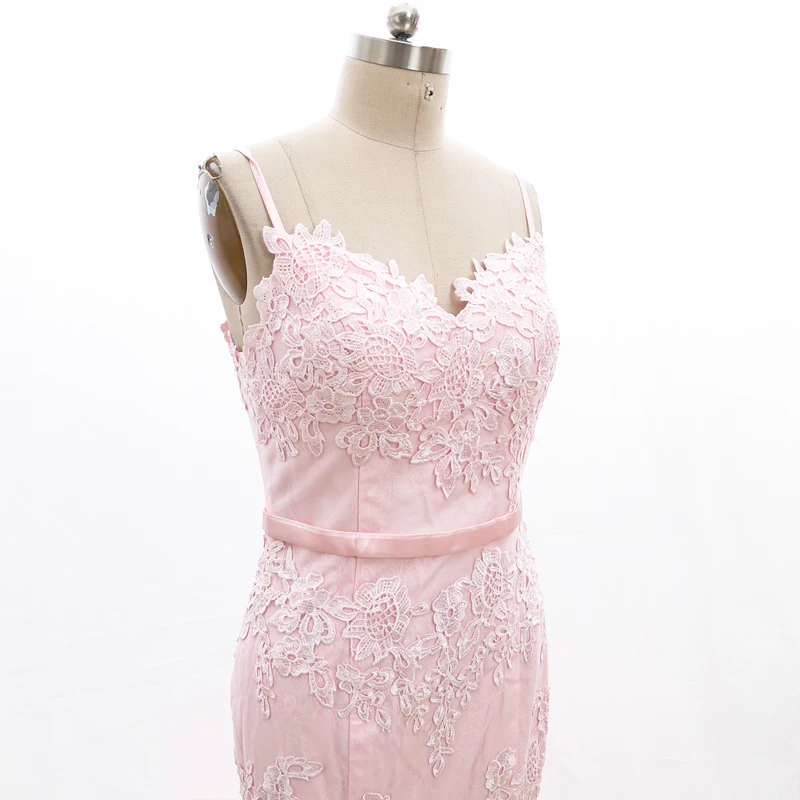 Stock Clean Prom Dress Long Pink Lace Custom Made Bridal Party Dresses 210220-039