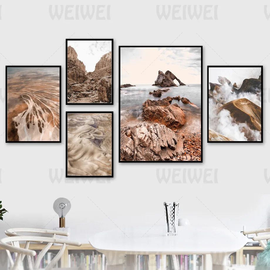 

Landscape Living Room Wall Canvas Poster Seaside Reef Weed Bird Group Home Decoration Bedroom Painting Text Print Mountain Stone
