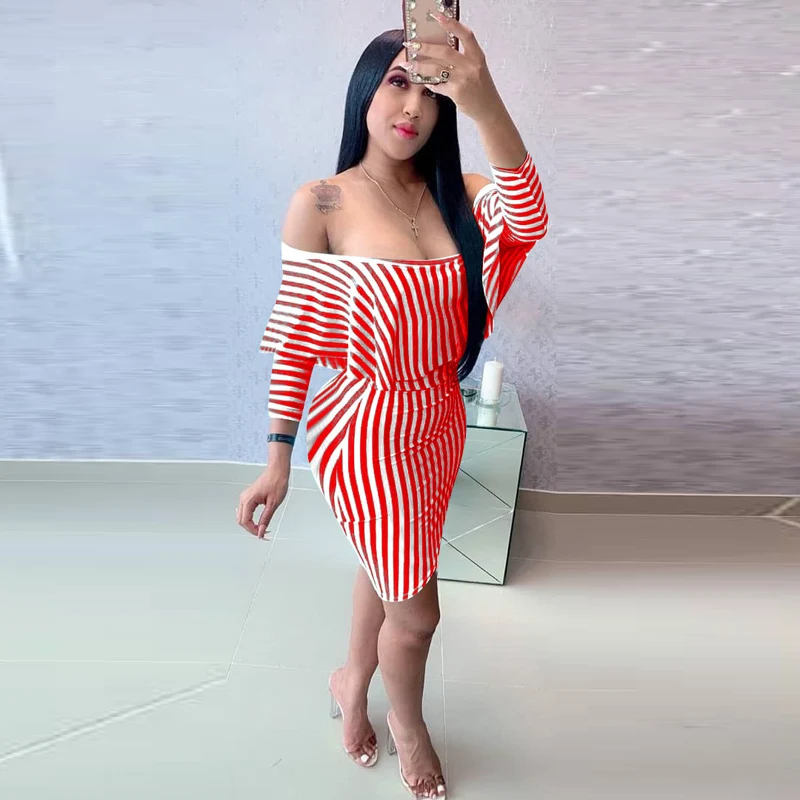Autumn Women Set Full Hull Bushes Striped Print Crop Top Bodycon Short Skirt To Suit Two Pieces Set Training Suit