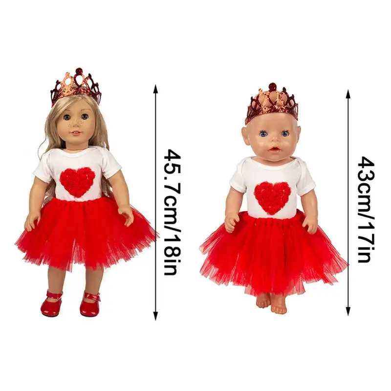 

Doll Dress Up Clothes Suit Love Heart Pattern Top Princess Skirt and Shoes for 18 Inches US Girl Doll Accessories