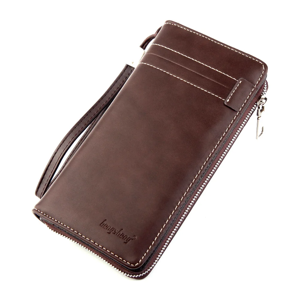 

Casual men's wallet Long zipper snap PU wallet large capacity mobile phone bag Business youth travel multi-card pocket clutch