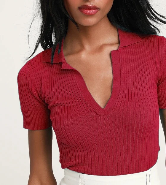 Фото Женская винно-Красная футболка с коротким рукавом бесплатная доставка