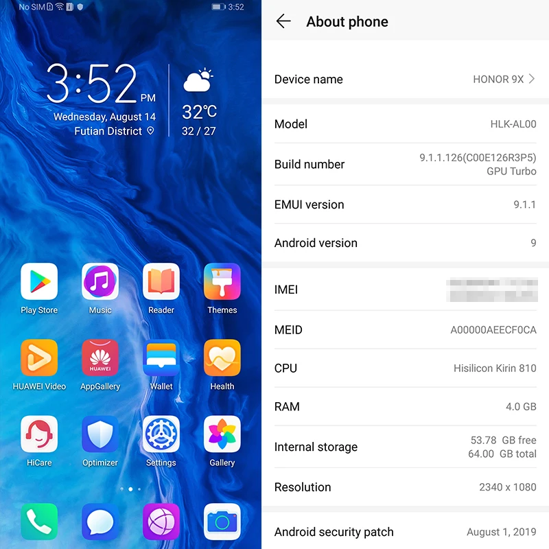 Honor 9X Global rom, 4 ГБ, 64 ГБ, 128 ГБ, 48 МП, две камеры, GPU Kirin 810, четыре ядра, 6,59 дюймов, FHD, полный экран, мобильный телефон, смартфон