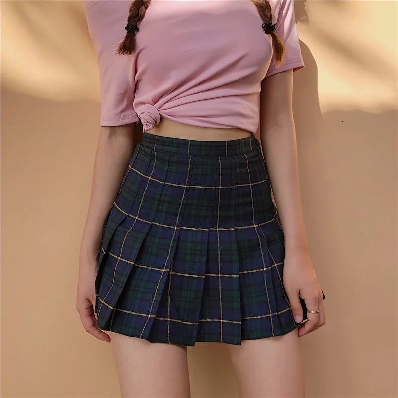

Новинка, Лидер продаж, летняя женская юбка для танцев, модные ретро юбки с высокой талией, клетчатая мини-юбка в клетку в стиле Харадзюку