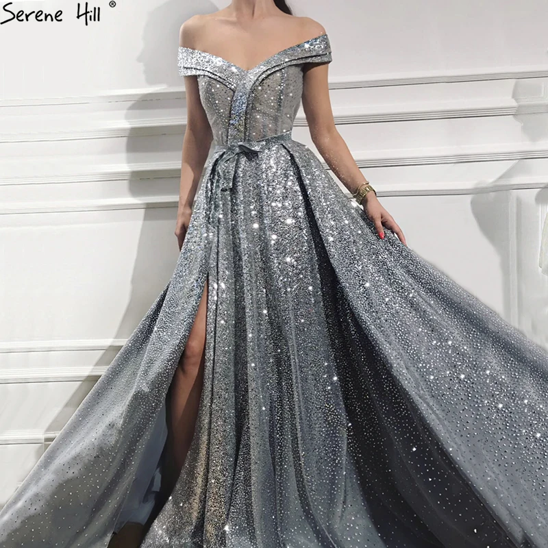 Серое винтажное сексуальное вечернее платье с открытыми плечами 2021 модное