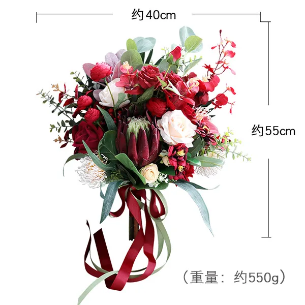 Vintage Dark Red Silk Flowers Protea cynaroides Wedding Bouquets Artificial Rose Bridal Bridesmaid Bouquet Accessories | Дом и сад