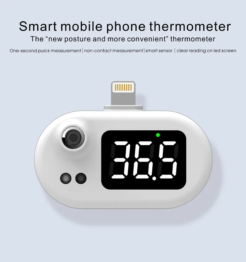 

K1 Non-Contact Infrared Thermometer Mini Portable USB Smart Android Type-c Lighting Interface for IPhone cellphone Thermometers