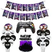 video game theme fortnes birthday party decorations cake topper paper banner foil balloon cool birthday party decor for kids